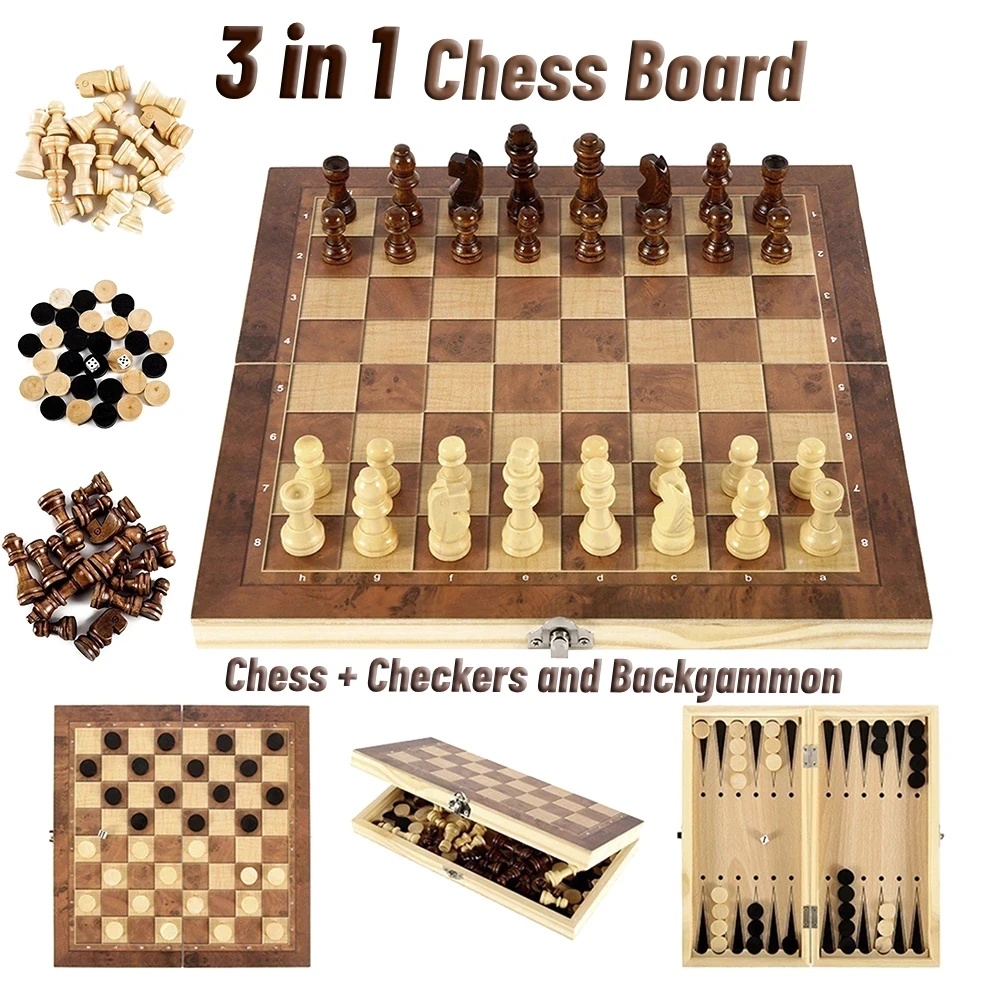 3 in 1 Wooden Checkers Backgam - Magnetic Travel Chess recension och pris